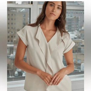 Lysse Aurelia Flowy Stretch Woven Top shirt blouse Oat XS NWT new with tags‎